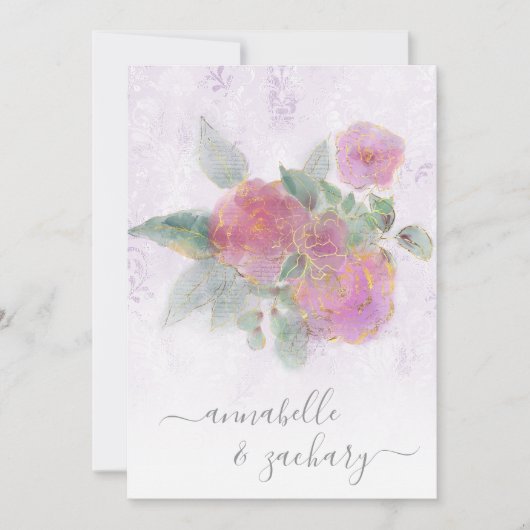 *~* QR Violet Damask UAWG AR12 Wedding Invita Einladung (Vorderseite)