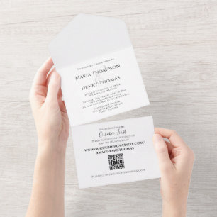 QR-Vorlage für einfachen Minimalistischen Schwarze All In One Einladung