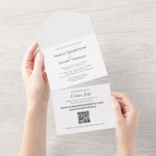 QR-Vorlage für einfachen Minimalistischen Schwarze All In One Einladung