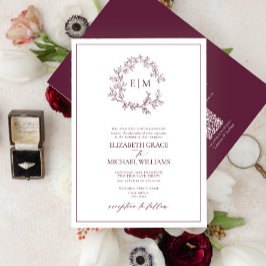 QR-Wappen-Monogramm für das Formal Burgundy Leafy Einladung