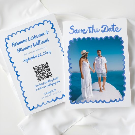 QR-Website zu Whimsical Hand Drawn Blue Foto Save The Date
