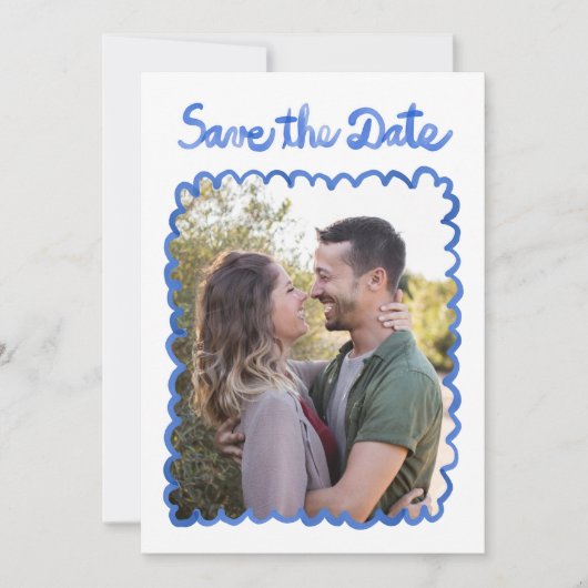 QR-Website zu Whimsical Hand Drawn Blue Foto Save The Date (Vorderseite)