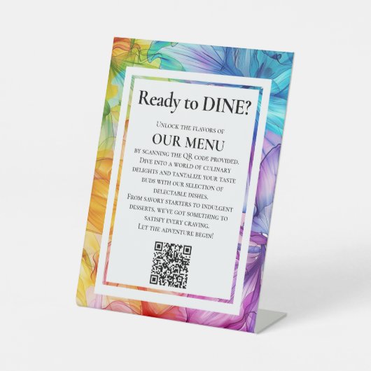 QR Wedding Menu Ethereal Bloom Sockelschild (Vorderseite)