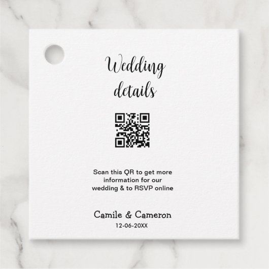 QR WEDING WEBSITE Hinzufügen des Datums Schwarz-we Geschenkanhänger (Vorderseite)
