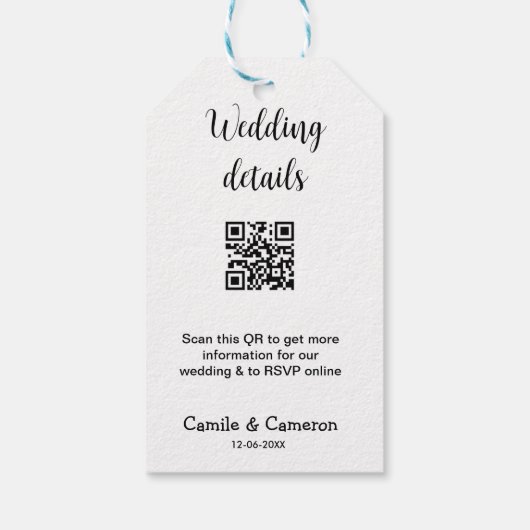 QR WEDING WEBSITE Hinzufügen des Datums Schwarz-we Geschenkanhänger (Rückseite)