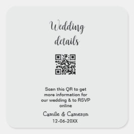 QR WEDING WEBSITE Hinzufügen des Datums Schwarz-we Quadratischer Aufkleber