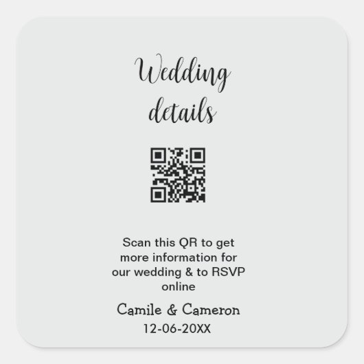 QR WEDING WEBSITE Hinzufügen des Datums Schwarz-we Quadratischer Aufkleber (Vorderseite)