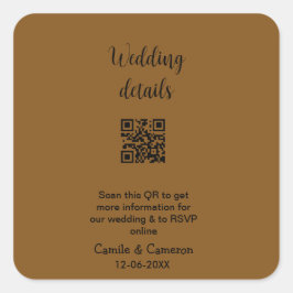 QR WEDING WEBSITE Hinzufügen des Datums Schwarz-we Quadratischer Aufkleber