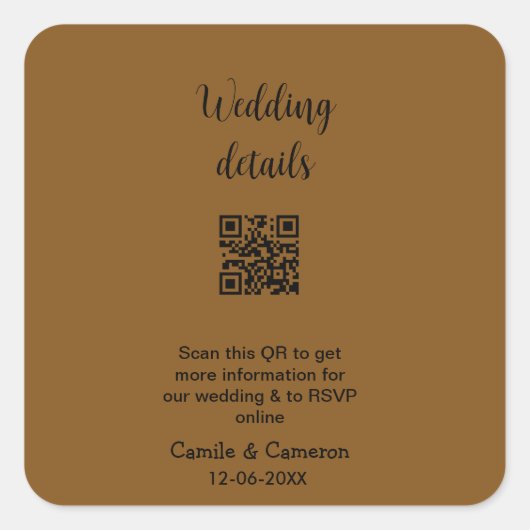 QR WEDING WEBSITE Hinzufügen des Datums Schwarz-we Quadratischer Aufkleber (Vorderseite)