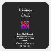 QR WEDING WEBSITE Hinzufügen des Datums Schwarz-we Quadratischer Aufkleber (Vorderseite)