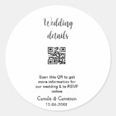 QR WEDING WEBSITE Hinzufügen des Datums Schwarz-we Runder Aufkleber (Vorderseite)