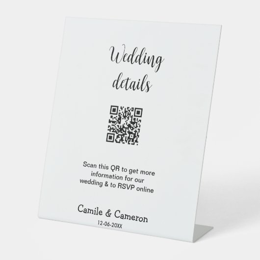 QR WEDING WEBSITE Hinzufügen des Datums Schwarz-we Sockelschild (Vorderseite)