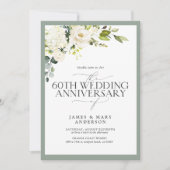 QR Weiße grüne Blume 60. Hochzeitstag Einladung (Vorderseite)