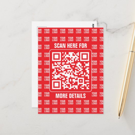 QR-Werbecode (editierbar) mit Logo-Muster Postkarte (Vorderseite/Rückseite Beispiel)