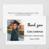 QR White Black Foto Classic Eleg Graduation Party Dankeskarte (Vorne/Hinten)