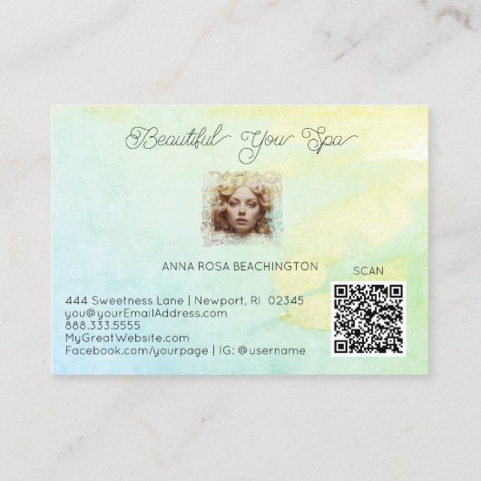 *~* QR Women Girl Mint Yellow Pastel Visitenkarte (Rückseite)