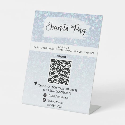 *~* QR ZAHLUNG Tabletop Tabelle Zehenfels Sockelschild (Vorderseite)