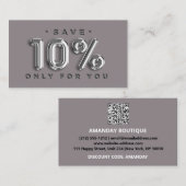 QRCODE 10% Rabatt Online Shop Silver Gray Visitenkarte (Vorne/Hinten)