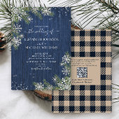 QRCode Blue Silver WinterWood Kariert Rustikale Ho Einladung