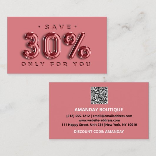 QRCODE EINFÜGEN 30%OFF Rose Maroon Discount Code Visitenkarte (Vorne/Hinten)