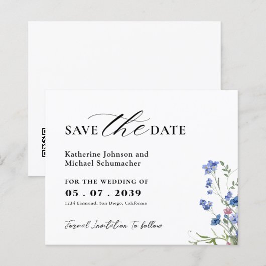 QRcode-Hochzeit der Aquarellfarbe Wildblume Datum  (Vorne/Hinten)