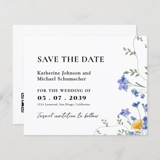 QRcode-Hochzeit der Aquarellfarbe Wildblume Datum (Vorne/Hinten)