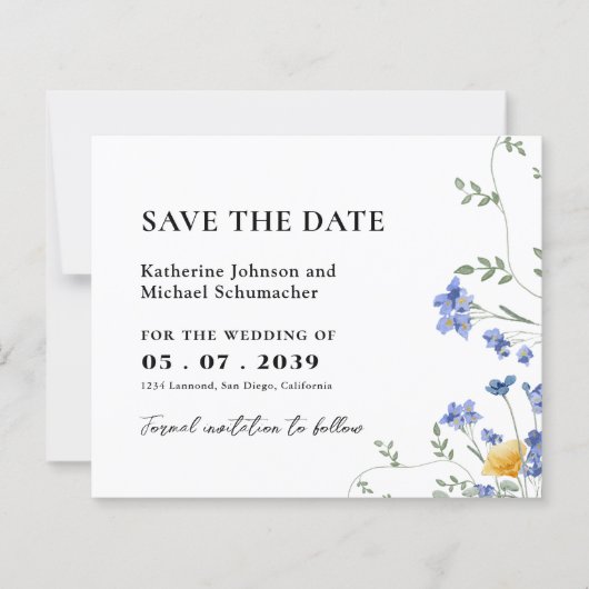 QRcode-Hochzeit der Aquarellfarbe Wildblume Datum  (Vorderseite)