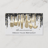 QRCode Koch Kitchen Tropfen Logo Messer Gold Gray Visitenkarte (Vorderseite)