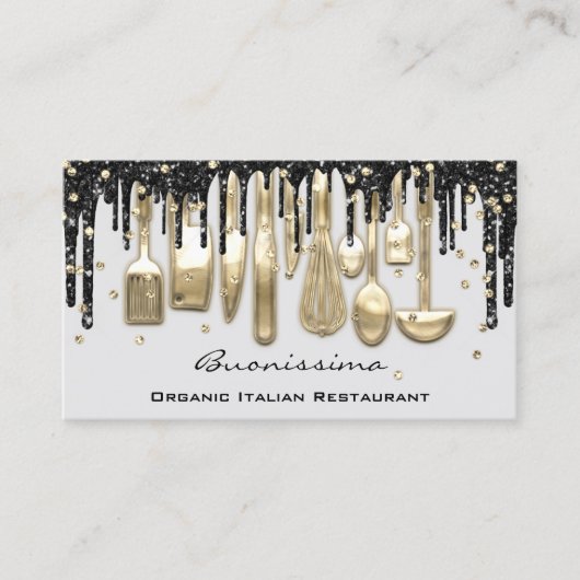 QRCode Koch Kitchen Tropfen Logo Messer Gold Gray Visitenkarte (Vorderseite)