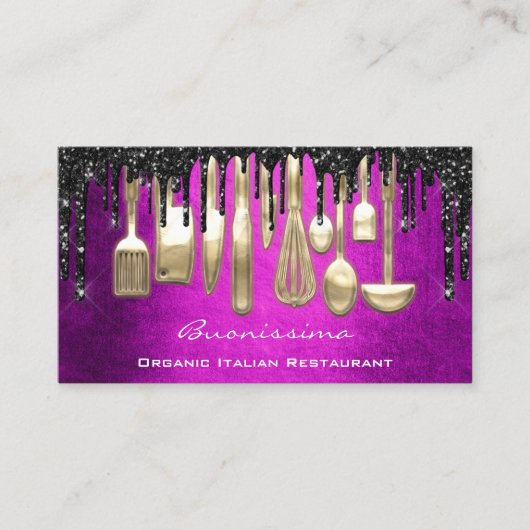 QRCode Koch Kitchen Tropfen Logo Messer Pink Gold Visitenkarte (Vorderseite)
