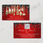 QRCode Koch Kitchen Tropfen Logo Messer Red Gold Visitenkarte (Vorne/Hinten)