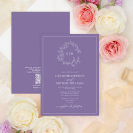QRCode Lilac Lavender Leafy Wappen Monogram Weddin Einladung