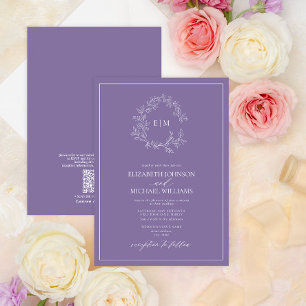 QRCode Lilac Lavender Leafy Wappen Monogram Weddin Einladung
