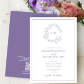 QRCode Lilac Lavender Leafy Wappen Monogram Weddin Einladung