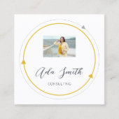 QRCode Logo Custom Foto Frame Gelb Weiß Quadratische Visitenkarte (Vorderseite)