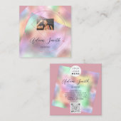 QRCode Logo Custom Foto Holograph Rose Sq Quadratische Visitenkarte (Vorne/Hinten)