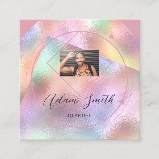 QRCode Logo Custom Foto Holograph Rose Sq Quadratische Visitenkarte (Vorderseite)