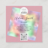 QRCode Logo Custom Foto Holograph Rose Sq Quadratische Visitenkarte (Rückseite)