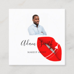 QRCode Logo Custom Foto Makeup Artist Red Quadratische Visitenkarte