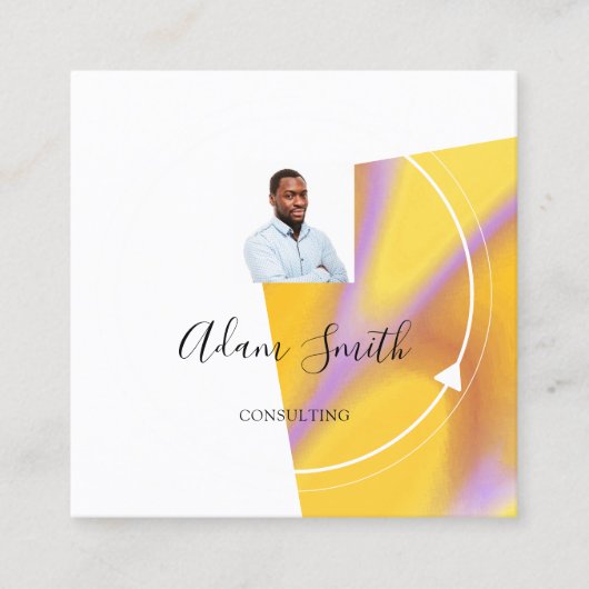 QRCode Logo Custom Foto Yellow White Quadratische Visitenkarte (Vorderseite)