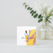 QRCode Logo Custom Foto Yellow White Quadratische Visitenkarte (Stehend Vorderseite)