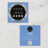 QRCode Logo Online Shop Frame Blue Shop Quadratische Visitenkarte (Vorne/Hinten)