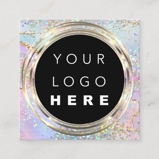 QRCode Logo Online Shop Rahmen Gold Holographische Quadratische Visitenkarte (Vorderseite)