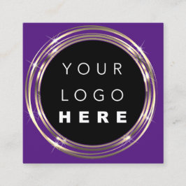 QRCode Logo Online Shop Rahmen Gold Lila Shop Quadratische Visitenkarte