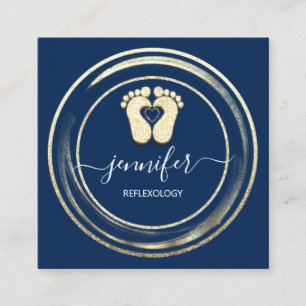 QRCode Logo Reflexology Foot Massage Blue NavyFeet Quadratische Visitenkarte