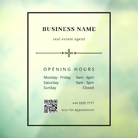 QRCode-Öffnungszeiten des beruflichen Geschäftsbür Fensteraufkleber (Blatt 3)