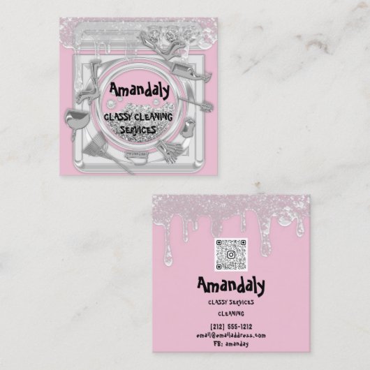 QRCode-Tropfen-Wäsche-Logo-Reinigungs-Service-Logo Quadratische Visitenkarte (Vorne/Hinten)