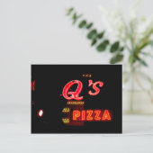 Q's Pizzeria Vintag Neon Sign, Hillside Il. Postkarte (Stehend Vorderseite)