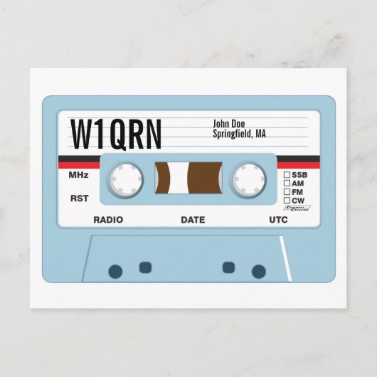 QSL-Card-Kassettenband blau Postkarte (Vorderseite)