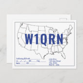 QSL Card Retro United Staaten Karte Blauer Text (Vorne/Hinten)